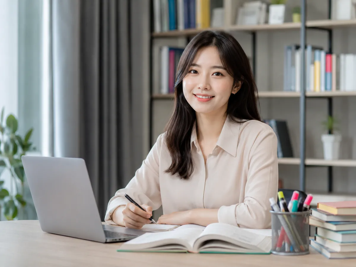 학생 수준에 맞춰 수업을 준비하고 설명하는 한국인 선생님 수업 이미지