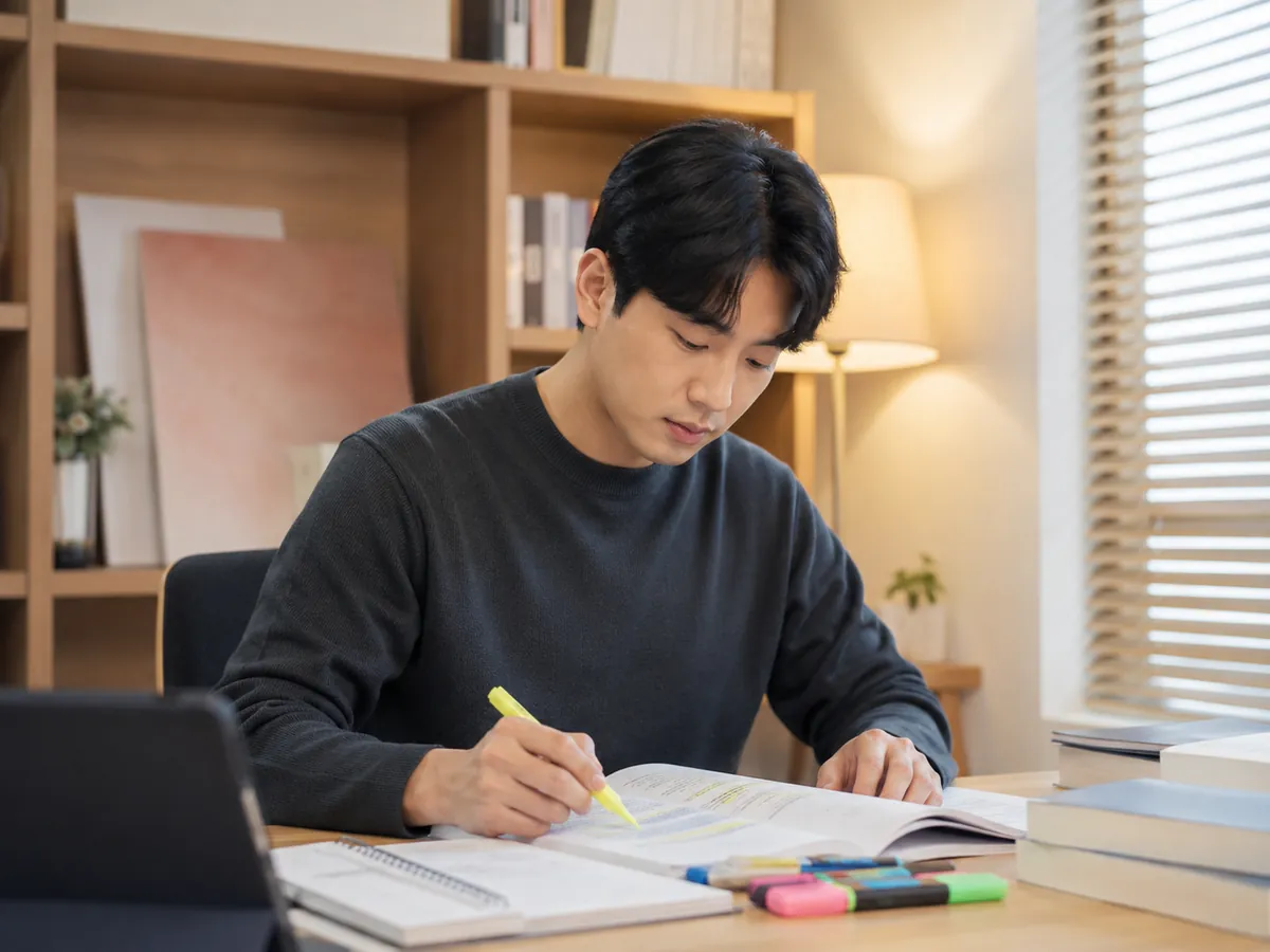 학생 수준에 맞춰 수업을 준비하고 설명하는 한국인 선생님 수업 이미지