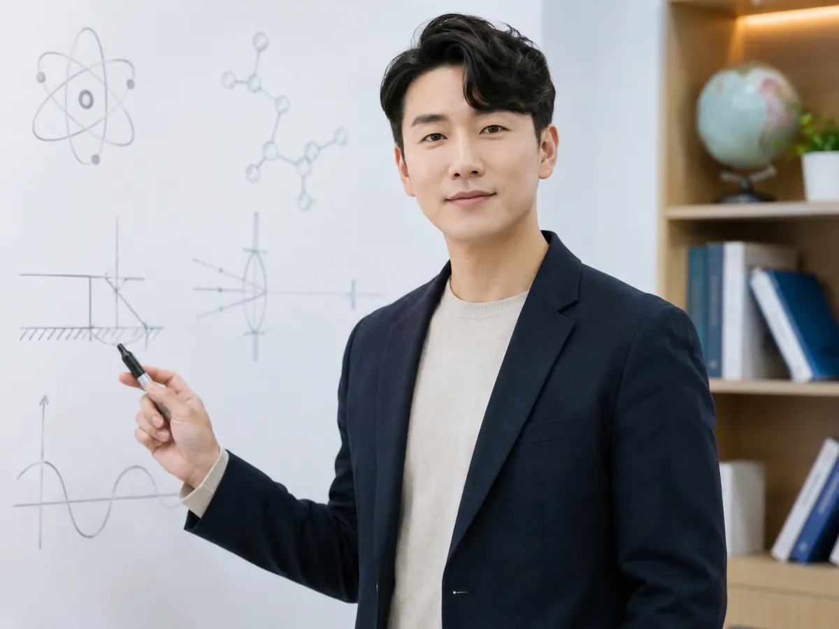 학생 수준에 맞춰 수업을 준비하고 설명하는 한국인 선생님 수업 이미지