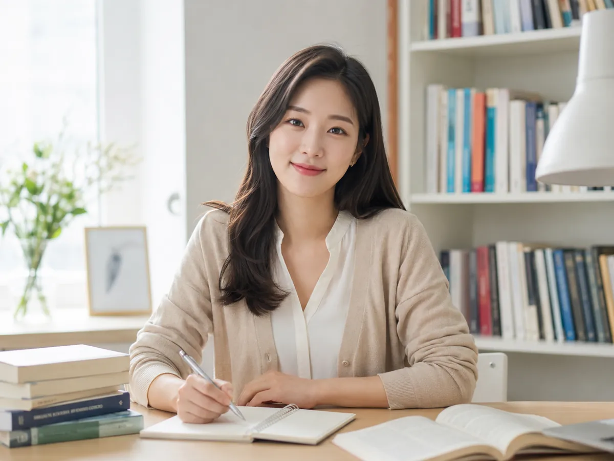 학생 수준에 맞춰 수업을 준비하고 설명하는 한국인 선생님 수업 이미지