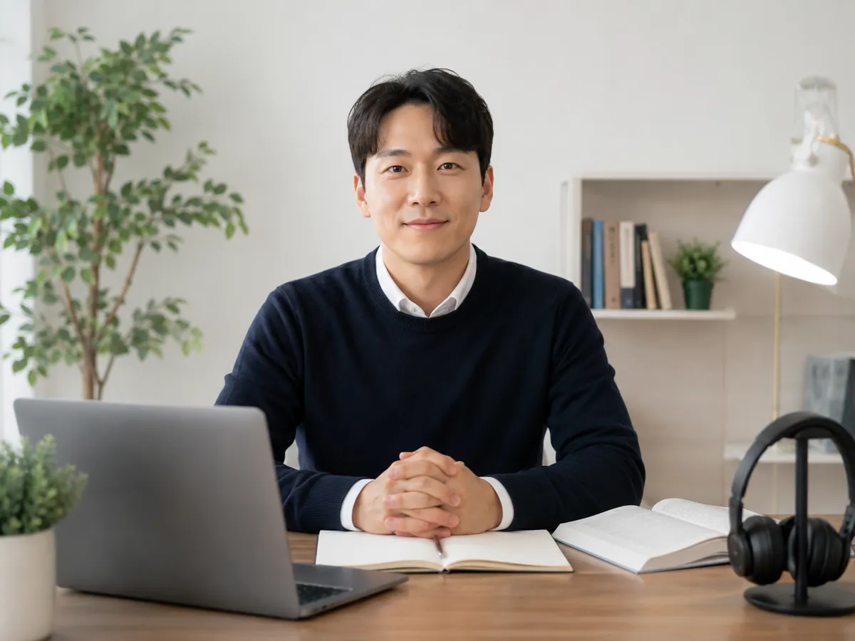 학생 수준에 맞춰 수업을 준비하고 설명하는 한국인 선생님 수업 이미지
