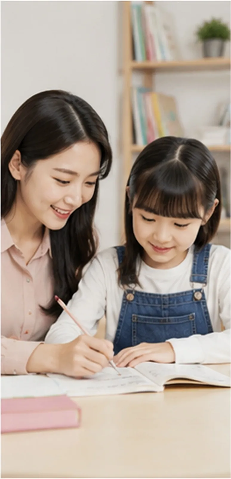 학생 수준에 맞춰 수업을 준비하고 설명하는 한국인 선생님 수업 이미지