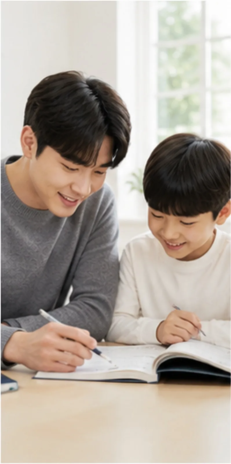 학생 수준에 맞춰 수업을 준비하고 설명하는 한국인 선생님 수업 이미지