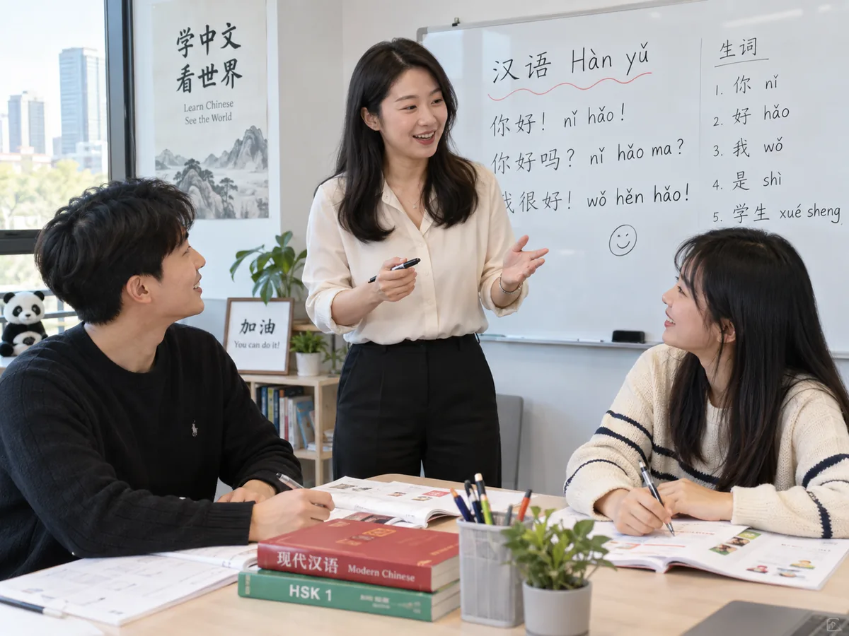 중국어 선생님과 학생이 중국어회화를 연습하는 맞춤 수업 장면